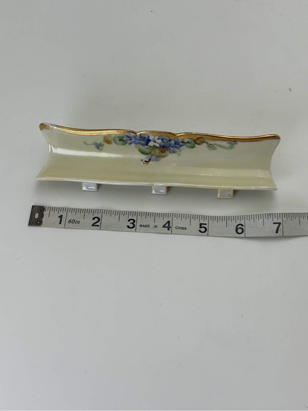 Vintage 1940s French Limoges Porcelain Tray with Delicate Blue Flowers and Gold - Picture 8 of 11